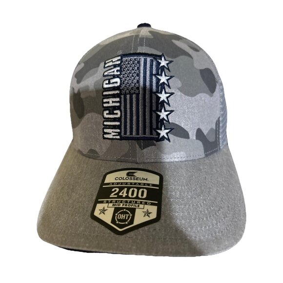 University of Michigan Wolverines Gray Camo Mesh OHT Snapback Hat Cap - Picture 2 of 10